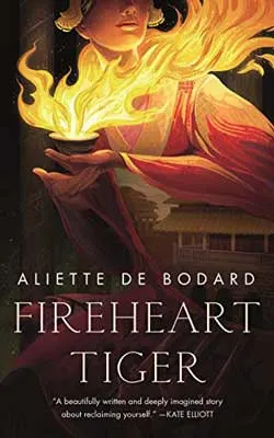 Fireheart Tiger by Aliette de Bodard book cover with person holding flaming candle