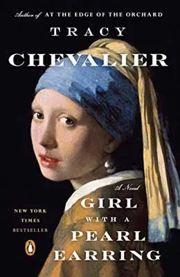 Girl With A Pearl Earring by Tracy Chevalier book cover with white woman with blue and gold hair wrap