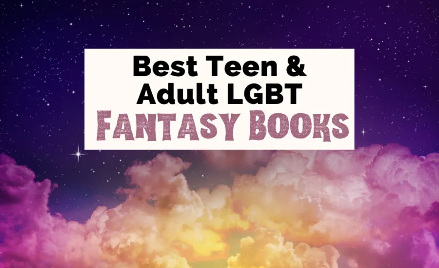 Best LGBT Fantasy Books with image of purple, yellow and pink clouds in purple sky