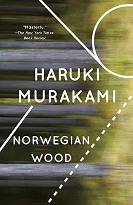 Norwegian Wood by Haruki Murakami book cover with gray and gold coloring in blurred stripes