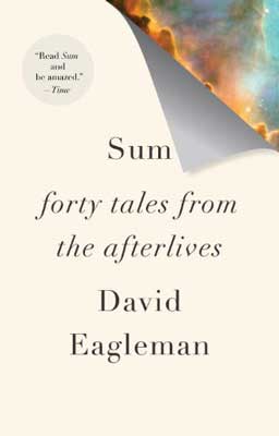 Sum by David Eagleman book cover with page turning and opening to fantastic world or image