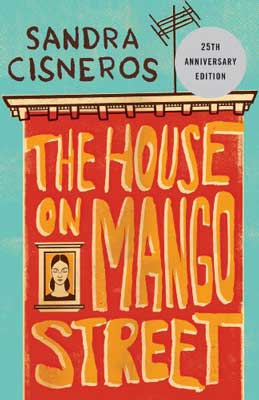 The House on Mango Street by Sandra Cisneros book cover with red building with person's face in one window