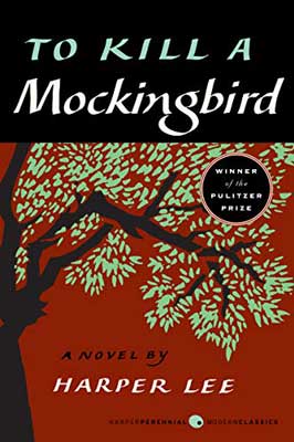 To Kill a Mockingbird by Harper Lee book cover with brown tree with green leaves on redish background