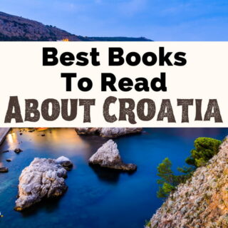 Books About Croatia with landscape of blue water, rocks and building from Dubrovnik Croatia