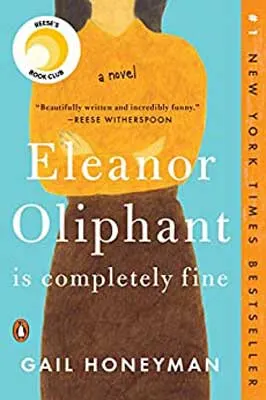 Eleanor Oliphant is Completely Fine by Gail Honeyman book cover with torso in orange top and brown bottoms