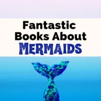 Mermaid Books with blue, green, and purple mermaid tail on ombre purple to blue background