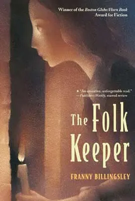 The Folk Keeper by Franny Billingsley book cover with person holding candle and looking into opening cautiously