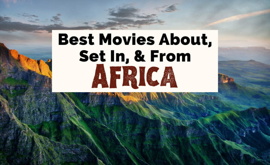 African Movies with image of Drakensburg with blue and green jagged mountains and lightly cloudy sky