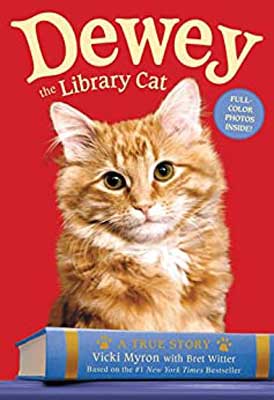 Dewey the Library Cat by Vicki Myron book cover with orange and white cat with red background