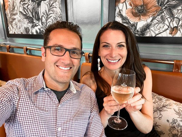 Tom and I at a restaurant