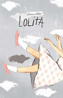 Lolita by Vladimir Nabokov book cover with person in dress falling through white and gray clouds