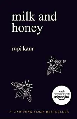 Milk and Honey by Rupi Kaur book cover with two white sketched bees on black background