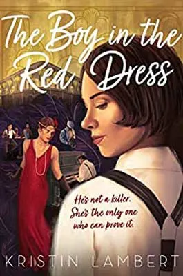 The Boy in the Red Dress by Kristin Lambert book cover with illustrated person with short brown hair and person in red dress across the way