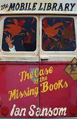 The Case of the Missing Books by Ian Sansom book cover with red and yellow van with hand held up through window