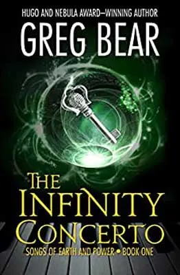 The Infinity Concerto by Greg Bear book cover with silver key in green lit circle ring on black background
