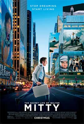 The Secret Life of Walter Mitty Movie Poster with white male with briefcase running across the road in a city