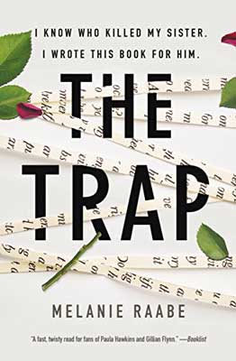 The Trap by Melanie Raabe book cover with cut up paper strands with words and green leaves