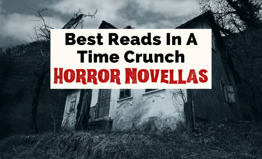 Best Horror Novellas with black and white image of haunted house with cloudy sky