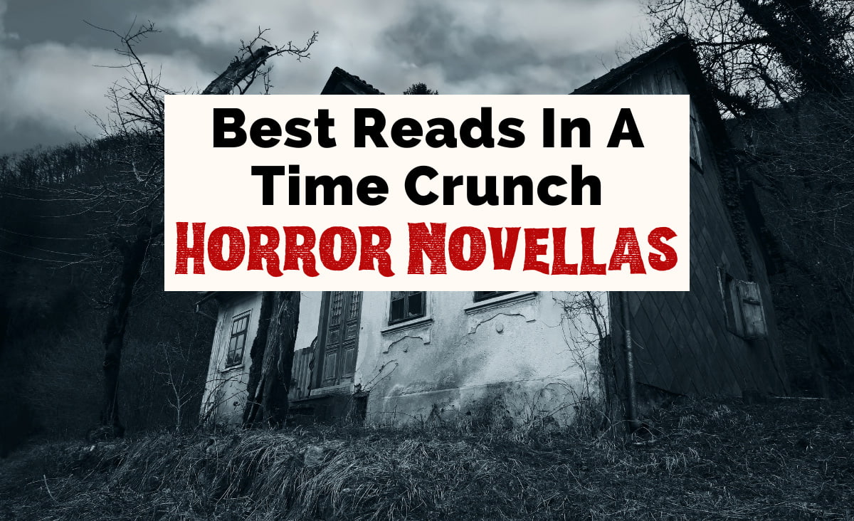 Best Horror Novellas with black and white image of haunted house with cloudy sky