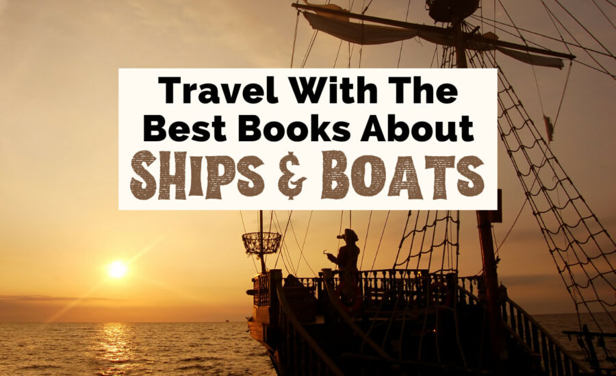 Books About Ships with image of ship and person on it looking out to yellow sunset