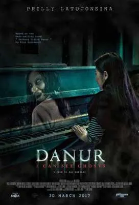 Danur Movie Poster with a person looking at their distorted reflection