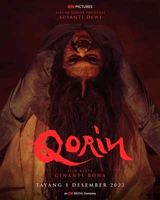 Qorin Movie Poster with image of upside head with mouth open