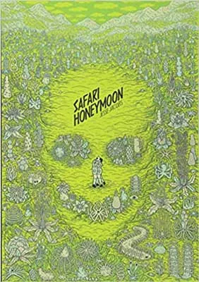 Safari Honeymoon by Jesse Jacobs book cover with green skull on flowery background