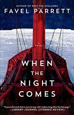 When the Night Comes by Favel Parrett book cover with red ship looking from top down