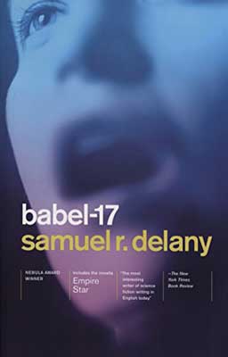 Babel-17 by Samuel R. Delany book cover with person with mouth open