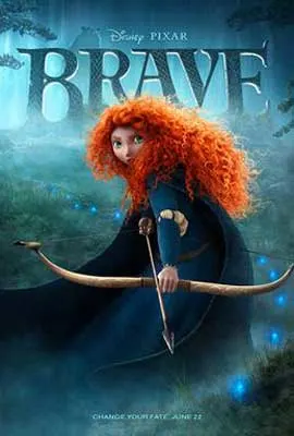 Brave Movie Poster with girl with red frizzy and curly hair wielding a bow and arrow