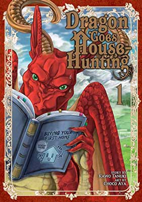 Dragon Goes House-Hunting by Kawo Tanuki book cover with red dragon reading a blue book