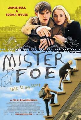 Hallam Foe Movie Poster with image of two people embraced on top and two people climbing extra large stairs on bottom