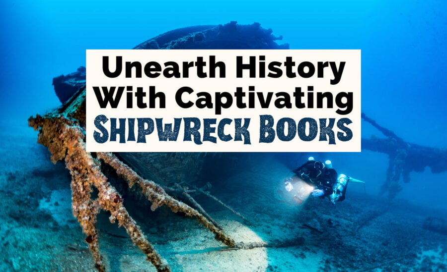Shipwreck Books with image of sunken boat under water with diver