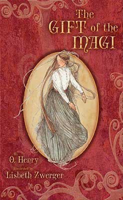 The Gift of the Magi by O. Henry book cover with illustrated image of person in long gray dress and white blouse with long brown hair