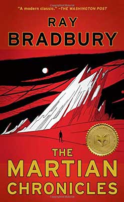 The Martian Chronicles by Ray Bradbury book cover with red and whhite jagged rock landscape
