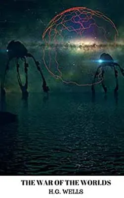 The War Of The Worlds by H.G. Wells book cover with alien like creatures on blurry blue green background