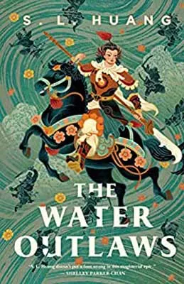 The Water Outlaws by S.L. Huang book cover with illustrated person on decorated black horse