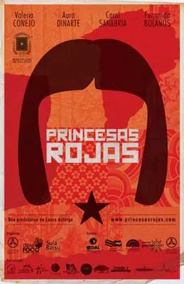 Princesas Rojas Movie Poster with image of just hair with bangs on red and orange background