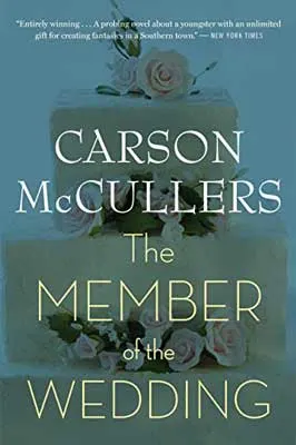 The Member Of The Wedding by Carson McCullers book cover with white sponge and frosting cake decorated with pink flowers