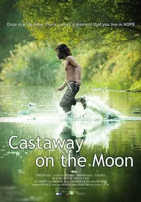 Castaway on the Moon Movie Poster with person walking through water in green-hued forest