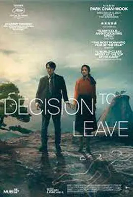 Decision to Leave Film Poster with man and woman holding hands in cloudy mountain like landscape