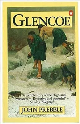 Glencoe The Story Of The Massacre by John Prebble book cover with illustrated people and dog in fast moving water