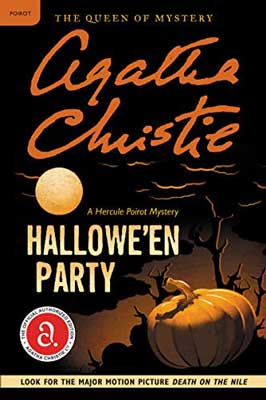 Hallowe’en Party by Agatha Christie book cover with dark night and orange pumpkin