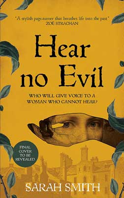 Hear No Evil by Sarah Smith book cover with hand open but image of face in hand