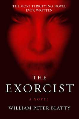 The Exorcist by William Peter Blatty book cover with person's face tinted red