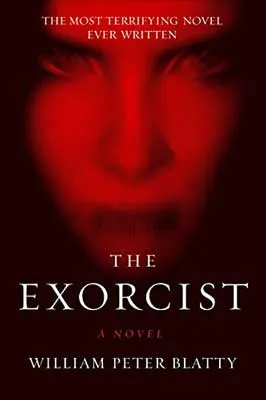 The Exorcist by William Peter Blatty book cover with person's face tinted red