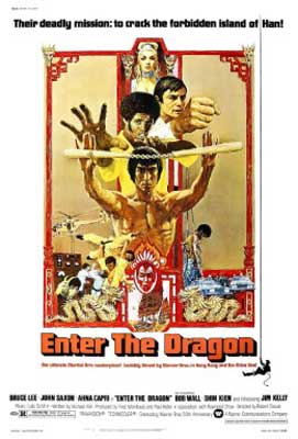 Enter the Dragon Film Poster with image of person holding pole and other people with fists extended behind them