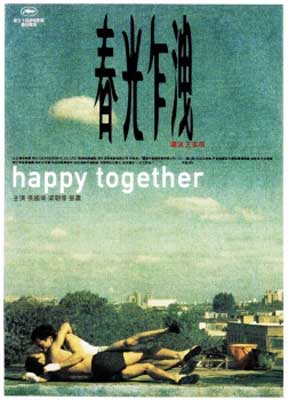 Happy Together Film Poster with two people lying on top of each other overlooking cityscape