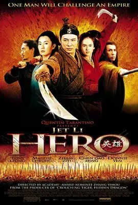 Hero Movie Poster with image of people in a view and person out front wielding a sword