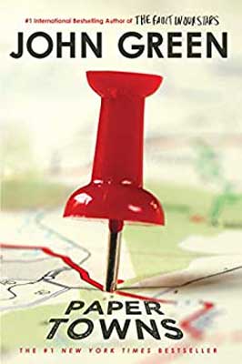 Paper Towns by John Green book cover with red push pin on map